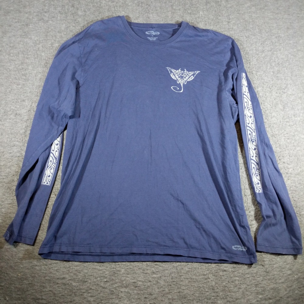 Crazy Shirt Maui Dive Company Men XL Blue Manta Ray Graphic Long Sleeve T-Shirt